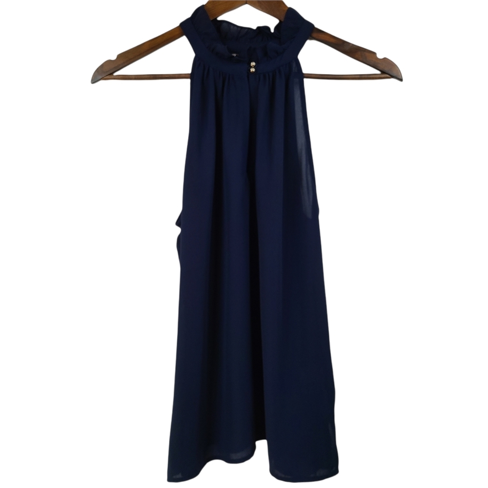 New York & Company Blue Key Hole Blouse XS